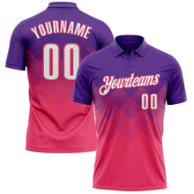 Laden Sie das Bild in den Galerie-Viewer, Custom Purple White-Neon Pink 3D Gradient Square Shape Performance Polo Shirt
