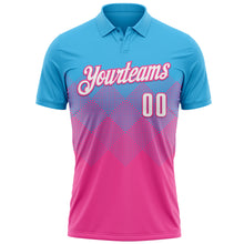 Laden Sie das Bild in den Galerie-Viewer, Custom Sky Blue White-Pink 3D Gradient Square Shape Performance Polo Shirt
