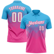 Laden Sie das Bild in den Galerie-Viewer, Custom Sky Blue White-Pink 3D Gradient Square Shape Performance Polo Shirt
