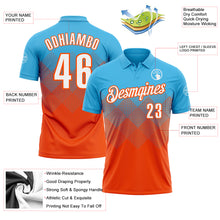 Загрузить изображение в средство просмотра галереи, Custom Sky Blue White-Orange 3D Gradient Square Shape Performance Polo Shirt
