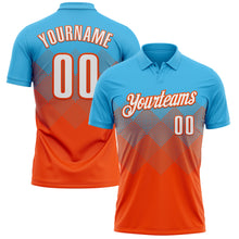 Загрузить изображение в средство просмотра галереи, Custom Sky Blue White-Orange 3D Gradient Square Shape Performance Polo Shirt
