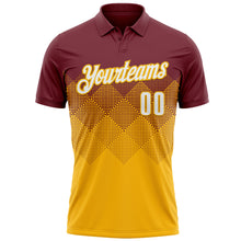 Laden Sie das Bild in den Galerie-Viewer, Custom Burgundy White-Gold 3D Gradient Square Shape Performance Polo Shirt
