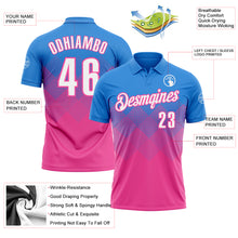 Laden Sie das Bild in den Galerie-Viewer, Custom Powder Blue White-Pink 3D Gradient Square Shape Performance Polo Shirt
