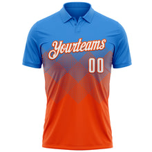 Загрузить изображение в средство просмотра галереи, Custom Powder Blue White-Orange 3D Gradient Square Shape Performance Polo Shirt
