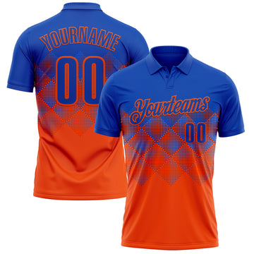 Custom Thunder Blue Orange 3D Gradient Square Shape Performance Polo Shirt