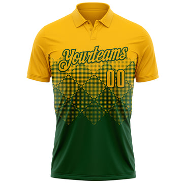 Custom Gold Green 3D Gradient Square Shape Performance Polo Shirt