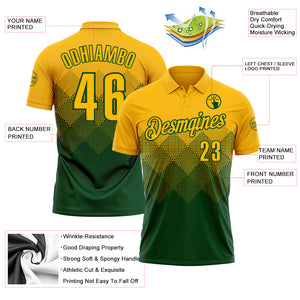 Custom Gold Green 3D Gradient Square Shape Performance Polo Shirt