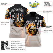 Laden Sie das Bild in den Galerie-Viewer, Custom Black White 3D Flame Skull Bowling Performance Polo Shirt
