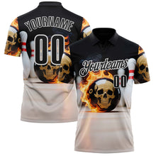Laden Sie das Bild in den Galerie-Viewer, Custom Black White 3D Flame Skull Bowling Performance Polo Shirt
