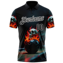 Load image into Gallery viewer, Custom Black White 3D Flame Skull Bowling Performance Polo Shirt

