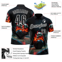 Load image into Gallery viewer, Custom Black White 3D Flame Skull Bowling Performance Polo Shirt
