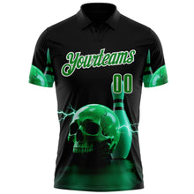 Load image into Gallery viewer, Custom Black Grass Green-White 3D Lightning Skull Bowling Performance Polo Shirt
