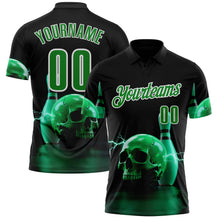 Load image into Gallery viewer, Custom Black Grass Green-White 3D Lightning Skull Bowling Performance Polo Shirt
