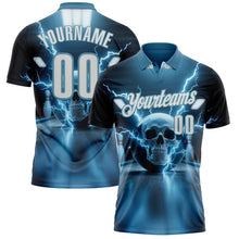 Laden Sie das Bild in den Galerie-Viewer, Custom Shadow Blue White 3D Lightning Skull Bowling Performance Polo Shirt
