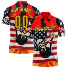 Load image into Gallery viewer, Custom Red Gold-Black 3D American Flag Skull Bowling Performance Polo Shirt
