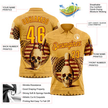 Load image into Gallery viewer, Custom Yellow Gold-Crimson 3D Retro American Flag Skull Bowling Performance Polo Shirt
