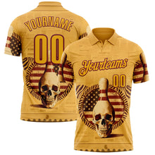 Load image into Gallery viewer, Custom Yellow Gold-Crimson 3D Retro American Flag Skull Bowling Performance Polo Shirt
