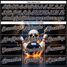 Laden Sie das Bild in den Galerie-Viewer, Custom Navy Vegas Gold 3D Flame Leopard Print Skull Bowling Performance Polo Shirt
