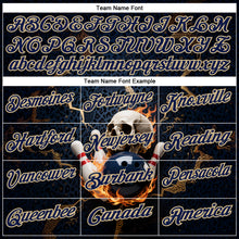 Laden Sie das Bild in den Galerie-Viewer, Custom Navy Vegas Gold 3D Flame Leopard Print Skull Bowling Performance Polo Shirt
