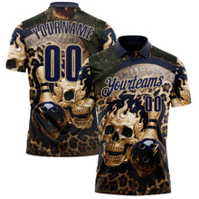 Charger l&#39;image dans la galerie, Custom Navy Vegas Gold 3D Leopard Print Metal Skull Bowling Performance Polo Shirt

