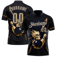Charger l&#39;image dans la galerie, Custom Navy Vegas Gold 3D Metal Skull Bowling Performance Polo Shirt
