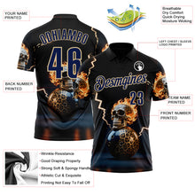 Laden Sie das Bild in den Galerie-Viewer, Custom Navy Vegas Gold 3D Flame Leopard Print Skull Bowling Performance Polo Shirt
