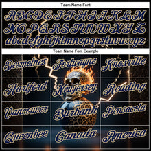 Laden Sie das Bild in den Galerie-Viewer, Custom Navy Vegas Gold 3D Flame Leopard Print Skull Bowling Performance Polo Shirt

