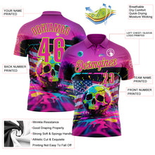 Laden Sie das Bild in den Galerie-Viewer, Custom Deep Pink Neon Green 3D American Flag Graffiti Splash Skull Bowling Performance Polo Shirt
