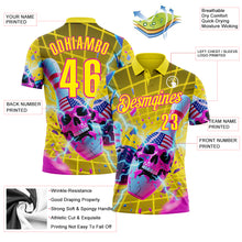 Laden Sie das Bild in den Galerie-Viewer, Custom Gold Light Yellow-Deep Pink 3D American Flag Splash Lightning Skull Bowling Performance Polo Shirt
