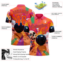 Laden Sie das Bild in den Galerie-Viewer, Custom Orange Purple 3D Splash Skull Bowling Performance Polo Shirt
