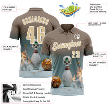 Laden Sie das Bild in den Galerie-Viewer, Custom Gray Vegas Gold-White 3D Flame Gem Skull Bowling Performance Polo Shirt
