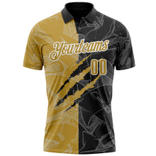 Load image into Gallery viewer, Custom Graffiti Pattern Old Gold Black-White 3D Scratch Performance Polo Shirt
