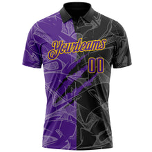 Load image into Gallery viewer, Custom Graffiti Pattern Purple Black-Yellow 3D Scratch Performance Polo Shirt
