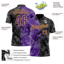 Load image into Gallery viewer, Custom Graffiti Pattern Purple Black-Yellow 3D Scratch Performance Polo Shirt
