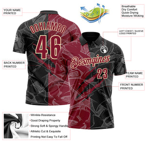 Custom Graffiti Pattern Crimson Black-Cream 3D Scratch Performance Polo Shirt