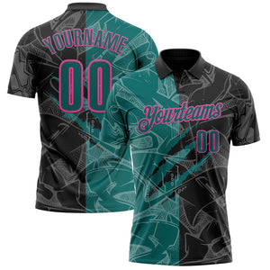 Custom Graffiti Pattern Teal Black-Pink 3D Scratch Performance Polo Shirt