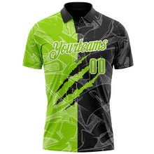 Charger l&#39;image dans la galerie, Custom Graffiti Pattern Neon Green Black-White 3D Scratch Performance Polo Shirt
