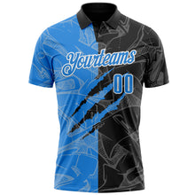 Load image into Gallery viewer, Custom Graffiti Pattern Electric Blue Black-White 3D Scratch Performance Polo Shirt
