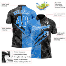 Load image into Gallery viewer, Custom Graffiti Pattern Electric Blue Black-White 3D Scratch Performance Polo Shirt
