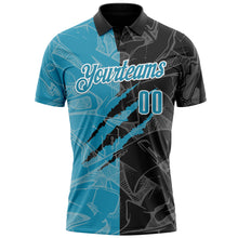 Load image into Gallery viewer, Custom Graffiti Pattern Panther Blue Black-White 3D Scratch Performance Polo Shirt
