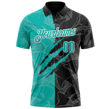 Load image into Gallery viewer, Custom Graffiti Pattern Aqua Black-White 3D Scratch Performance Polo Shirt
