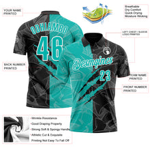 Load image into Gallery viewer, Custom Graffiti Pattern Aqua Black-White 3D Scratch Performance Polo Shirt
