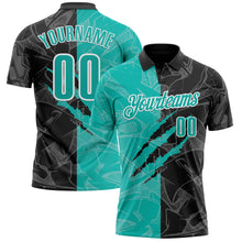 Load image into Gallery viewer, Custom Graffiti Pattern Aqua Black-White 3D Scratch Performance Polo Shirt
