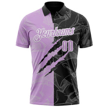 Load image into Gallery viewer, Custom Graffiti Pattern Light Purple Black-White 3D Scratch Performance Polo Shirt
