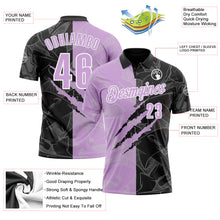 Load image into Gallery viewer, Custom Graffiti Pattern Light Purple Black-White 3D Scratch Performance Polo Shirt
