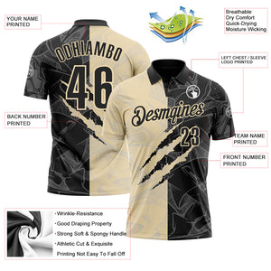 Custom Graffiti Pattern Black-Cream 3D Scratch Performance Polo Shirt