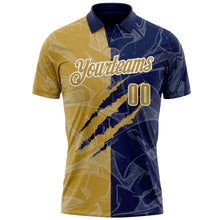Load image into Gallery viewer, Custom Graffiti Pattern Old Gold Navy-White 3D Scratch Performance Polo Shirt
