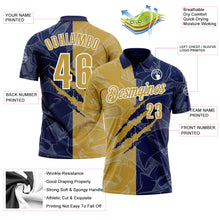 Load image into Gallery viewer, Custom Graffiti Pattern Old Gold Navy-White 3D Scratch Performance Polo Shirt

