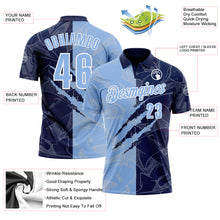 Load image into Gallery viewer, Custom Graffiti Pattern Light Blue Navy-White 3D Scratch Performance Polo Shirt
