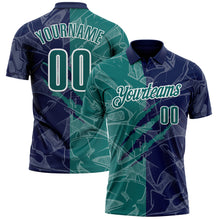 Load image into Gallery viewer, Custom Graffiti Pattern Teal Navy-White 3D Scratch Performance Polo Shirt
